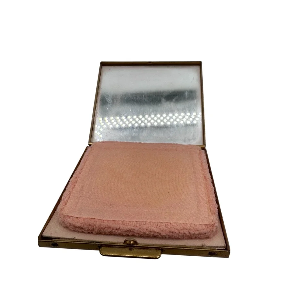 Vintage Gold Tone Pearl Compact Mirror Powder Case Ornate‎ Vanity Accessory